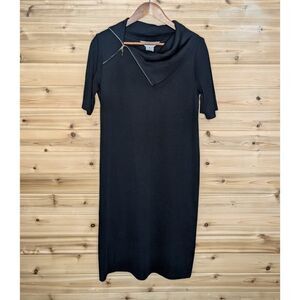 Misook Dress Womens Medium‎ Black Knit Dress Zip Neck Knee Length